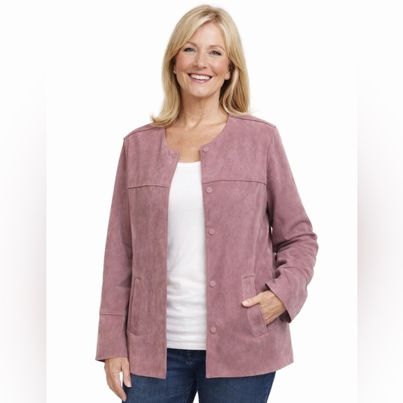 Chico's Jackets & Blazers - Chicos Faux Suede Jacket Size 3 or XL Light Purple Spring Snap Front